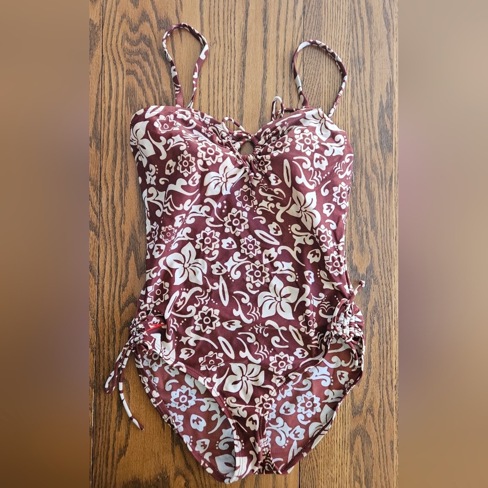 Speedo Women's One-piece Swimsuit Size 8 Burgundy-Brown Batik Vintage